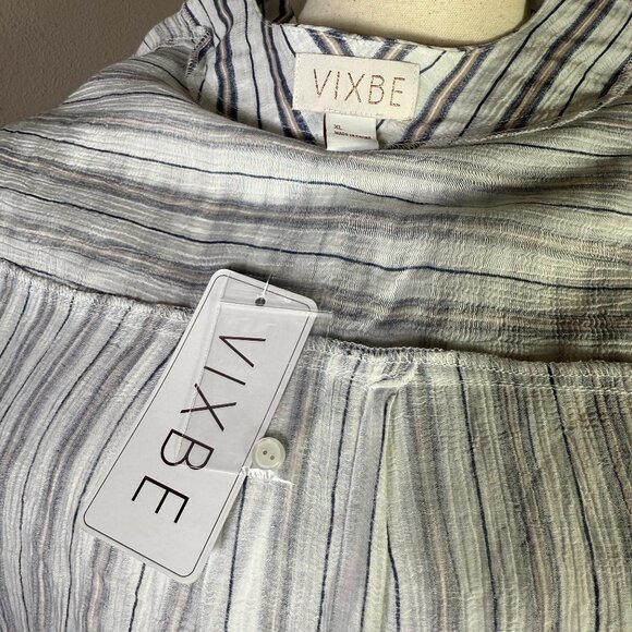 NWT VIXBE Carran Tie Front Top XL Short Sleeve Stripes Buttons - Picture 7 of 7
